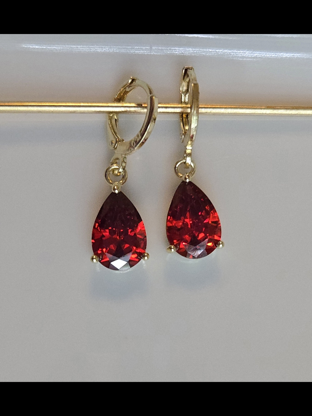 14k Gold Plated Drop Earrings with Deep Orange Pear-Cut Stones
